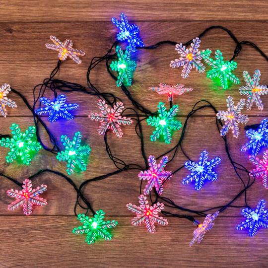 Гирлянда светодиодная Снежинки 30LED мультиколор 4,4м с контроллером