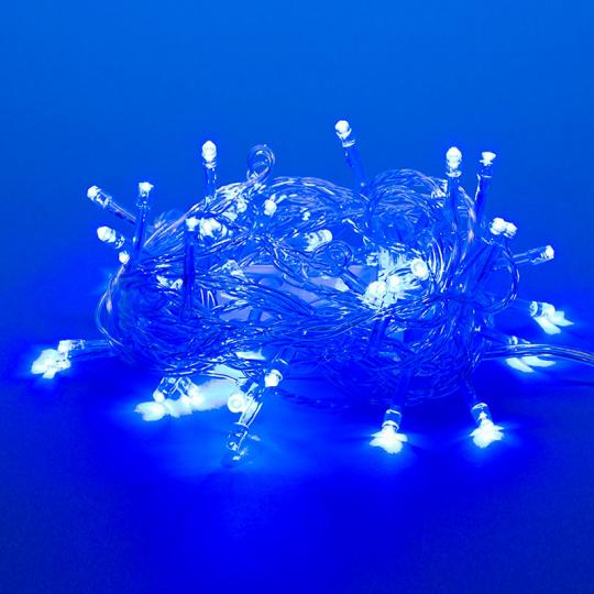 Гирлянда Uniel, свет синий, нить, c контр., 50LED, 5м. прозр. провод