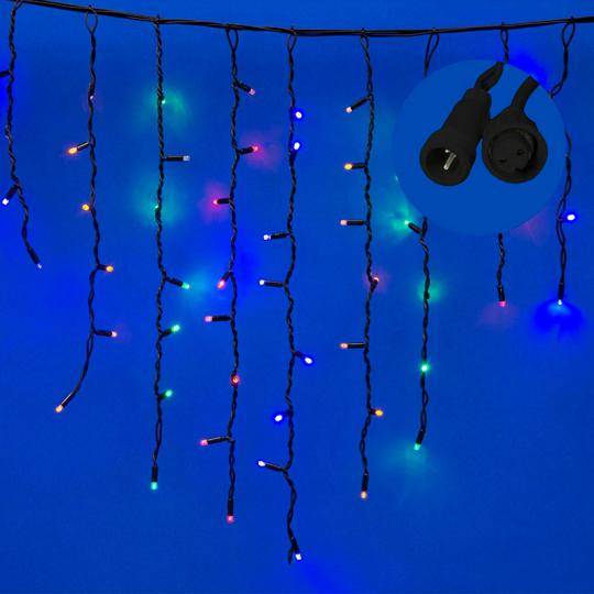 Гирлянда Uniel, каучук, мульти, мерцание бахрома, 3м, 200LED, провод черный IP67