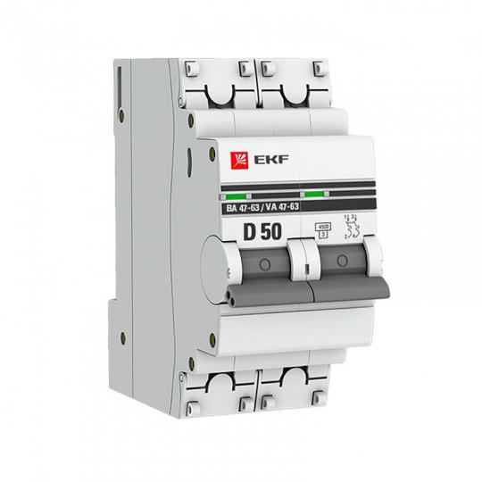 Автомат ЭКФ 2Р-50А (D) 4,5kA ВА 47-63N EKF PROxima